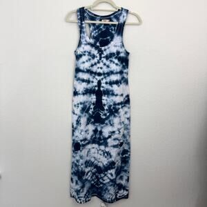 Faherty Womens Delphina Sunwashed Tank Dress Sz M Organic Cotton Tie Dye Blue